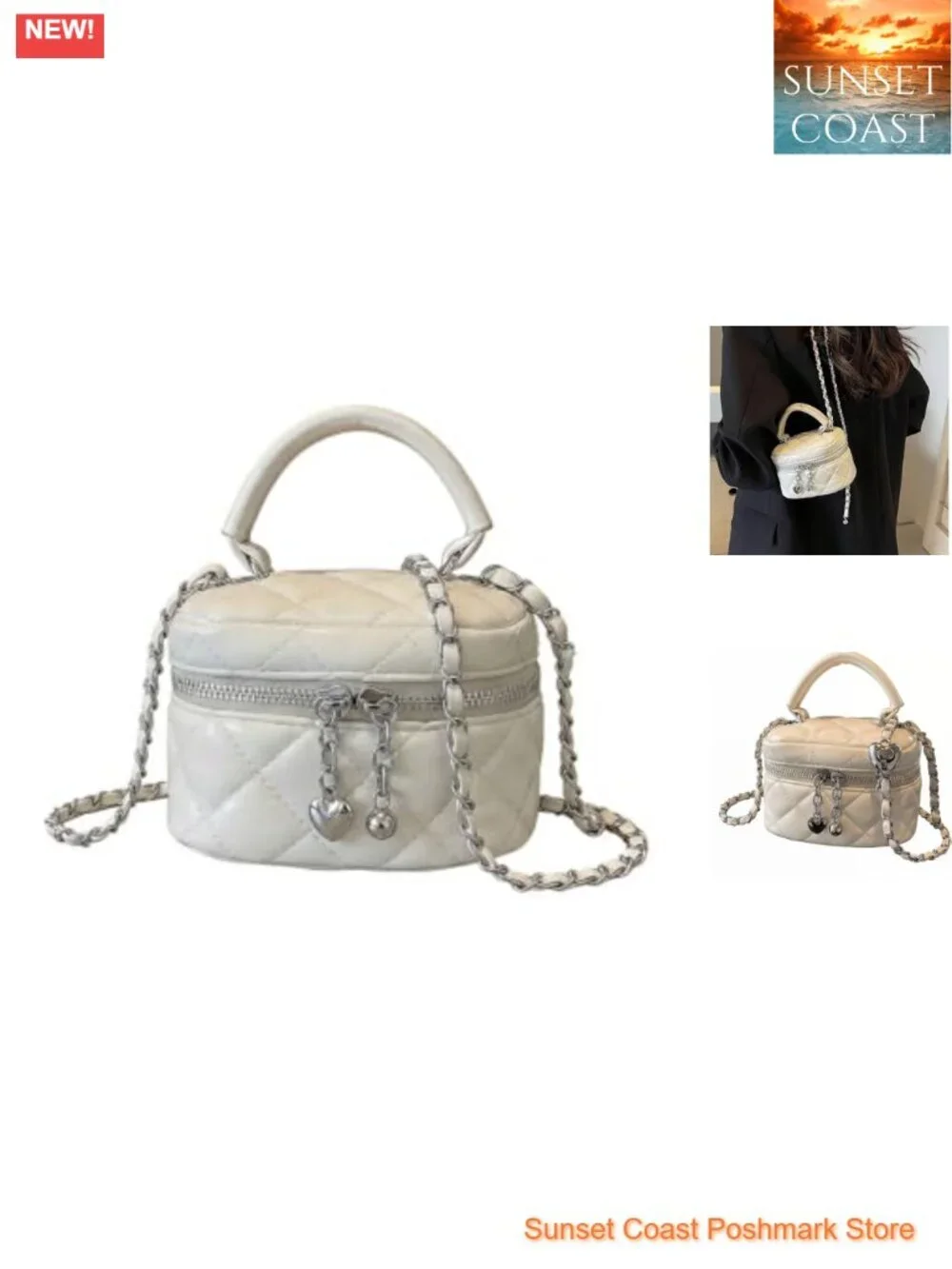 Quilted Zipper Crossbody Top Handle Mini Bucket Bag Faux Leather Satchel Purse